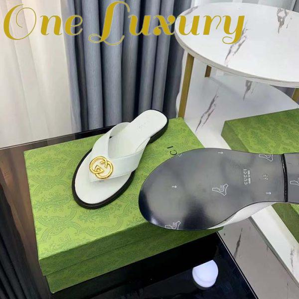 Replica Gucci Unisex GG Interlocking G Thong Sandal White Leather Flat 10
