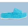 Replica Gucci Unisex GG Platform Sandals Blue GG Cotton Sponge Rubber Sole 3 Cm Heel