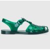 Replica Gucci Unisex GG Sandal Double G Transparent Green Rubber Sole Ankle Buckle Flat