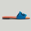 Replica Gucci Unisex Interlocking G Cut-Out Slide Sandal Green Pink Suede Flat 14