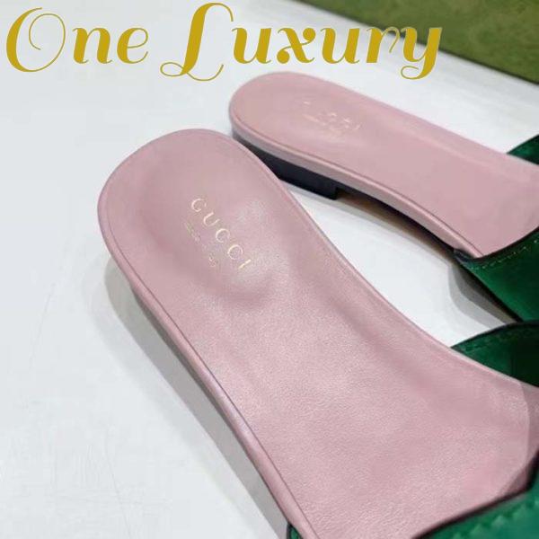 Replica Gucci Unisex Interlocking G Cut-Out Slide Sandal Green Pink Suede Flat 8