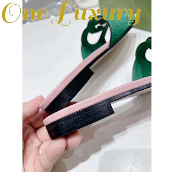 Replica Gucci Unisex Interlocking G Cut-Out Slide Sandal Green Pink Suede Flat 10