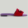 Replica Gucci Unisex Interlocking G Cut-Out Slide Sandal Green Pink Suede Flat 13