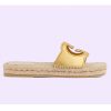 Replica Gucci Unisex Interlocking G Cut-Out Slide Sandals Metallic Gold Leather Flat 2 cm Heel