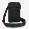 Replica Louis Vuitton LV Unisex Aerogram Phone Pouch Black Grained Calf Cowhide Leather