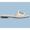 Replica Gucci Unisex Interlocking G Cut-Out Slide Sandals White Leather Flat 1 cm Heel