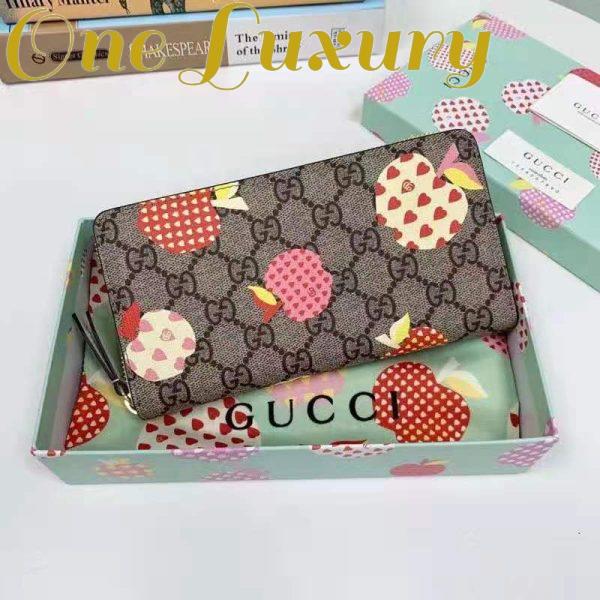 Replica Gucci Unisex Gucci Les Pommes Zip Around Wallet Beige Brown Ebony GG Supreme Canvas 3