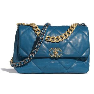 Replica Chanel Women 19 Large Flap Bag in Goatskin Leather-Blue