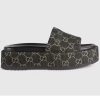 Replica Gucci Unisex Platform Slide Sandal Black Ivory GG Denim Mid 6 Cm Heel