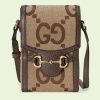 Replica Gucci Unisex Jumbo GG Mini Bag Camel Ebony Jumbo GG Canvas