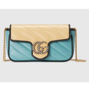 Replica Gucci Unisex Online Exclusive GG Marmont Mini Bag Butter Light Blue Diagonal Matelassé Leather 2