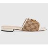 Replica Gucci Women’s GG Matelassé Canvas Slide Sandal Double G Square Toe Leather Flat