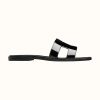 Replica Hermes Women Oran Sandal Patent Calfskin Iconic “H”-Black