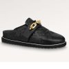 Replica Louis Vuitton LV Unisex Cosy Flat Comfort Clog Black Monogram-Embossed Calf Leather