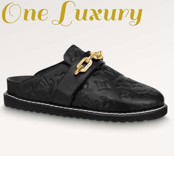 Replica Louis Vuitton LV Unisex Cosy Flat Comfort Clog Black Monogram-Embossed Calf Leather