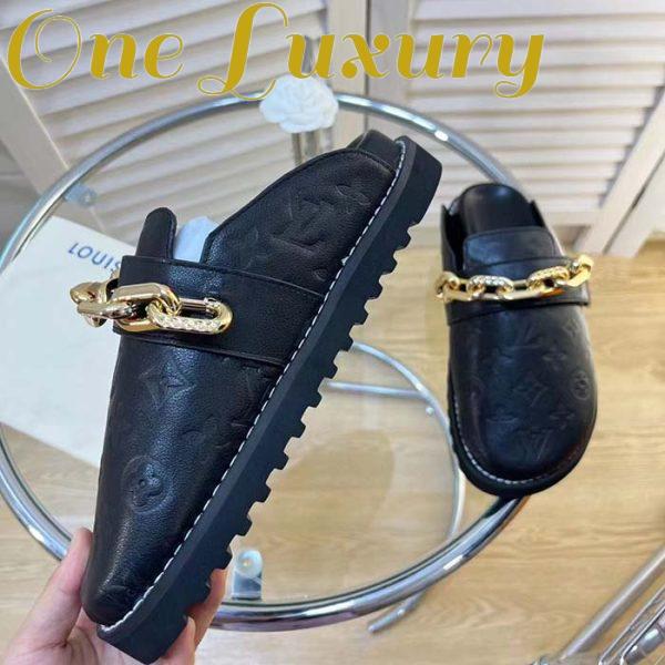 Replica Louis Vuitton LV Unisex Cosy Flat Comfort Clog Black Monogram-Embossed Calf Leather 10