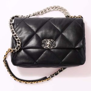 Replica Chanel Women 19 Large Handbag Lambskin Gold Silver-Tone Ruthenium-Finish Metal Black