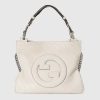 Replica Gucci Women GG Blondie Small Tote Bag White Leather Round Interlocking G