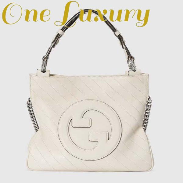 Replica Gucci Women GG Blondie Small Tote Bag White Leather Round Interlocking G