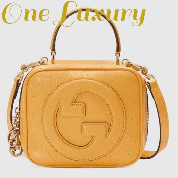 Replica Gucci Women GG Blondie Top Handle Bag Yellow Leather Round Interlocking G