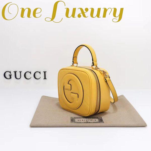 Replica Gucci Women GG Blondie Top Handle Bag Yellow Leather Round Interlocking G 5
