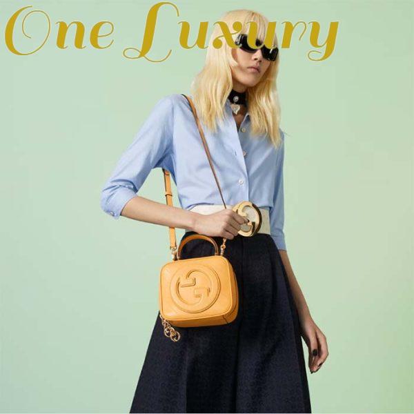 Replica Gucci Women GG Blondie Top Handle Bag Yellow Leather Round Interlocking G 13