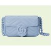 Replica Gucci Women GG Marmont Belt Bag Blue Chevron Matelassé Leather Double G