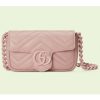 Replica Gucci Women GG Marmont Belt Bag Pink Chevron Matelassé Leather Double G