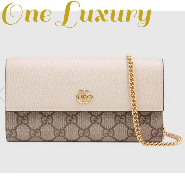 Replica Gucci Women GG Marmont Chain Wallet White Beige Ebony GG Supreme Canvas