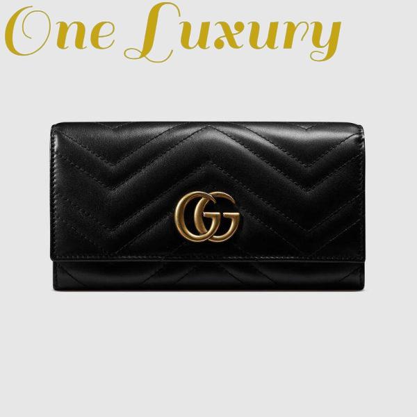 Replica Gucci Women GG Marmont Continental Wallet Black Matelassé Chevron Leather with GG