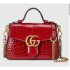 Replica Gucci Women GG Marmont Crocodile Mini Top Handle Bag Red