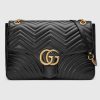 Replica Gucci Women GG Marmont Large Shoulder Bag-Black