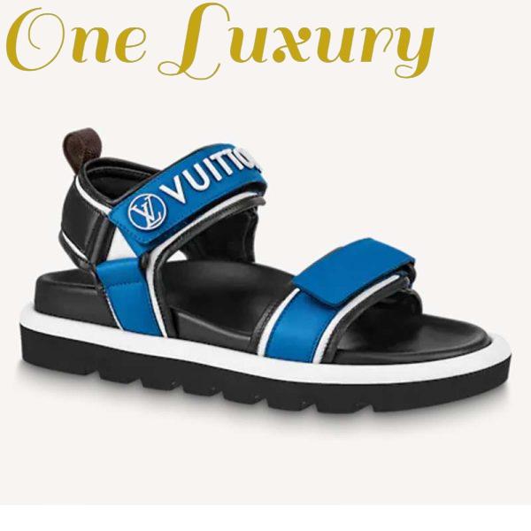 Replica Louis Vuitton Unisex Pool Pillow Flat Comfort Sandal Blue Calf Leather 2