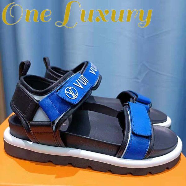 Replica Louis Vuitton Unisex Pool Pillow Flat Comfort Sandal Blue Calf Leather 3