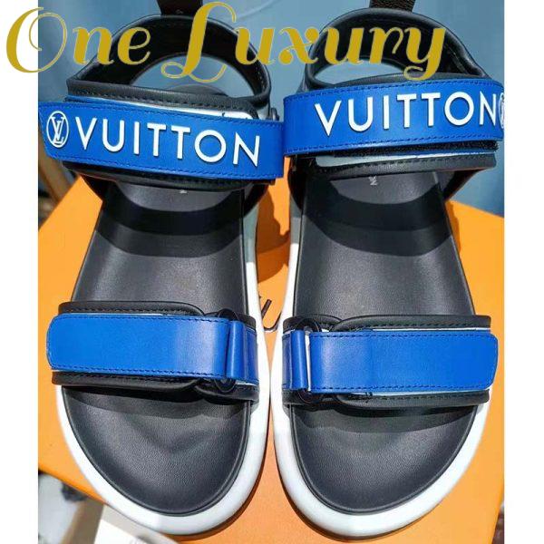 Replica Louis Vuitton Unisex Pool Pillow Flat Comfort Sandal Blue Calf Leather 4