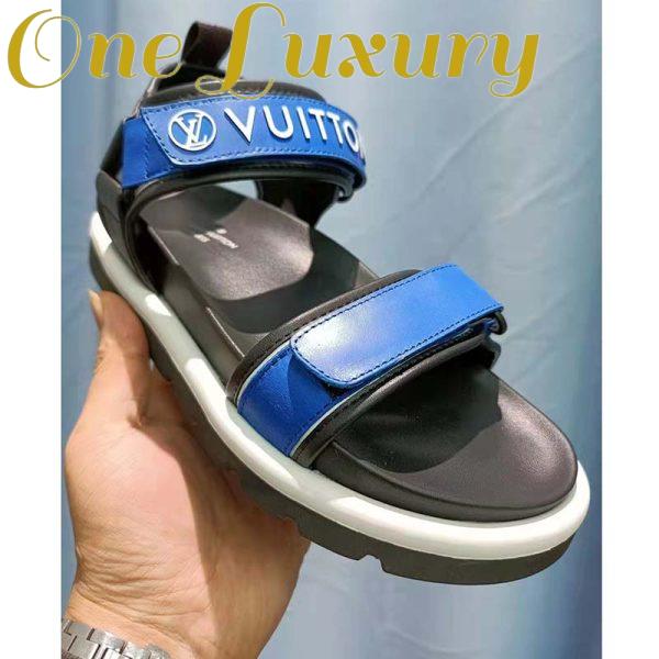 Replica Louis Vuitton Unisex Pool Pillow Flat Comfort Sandal Blue Calf Leather 5