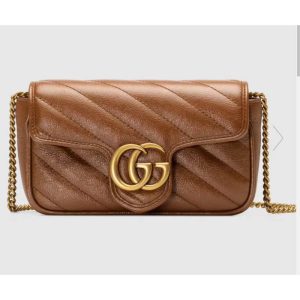 Replica Gucci Women GG Marmont Matelassé Super Mini Bag Brown Double G