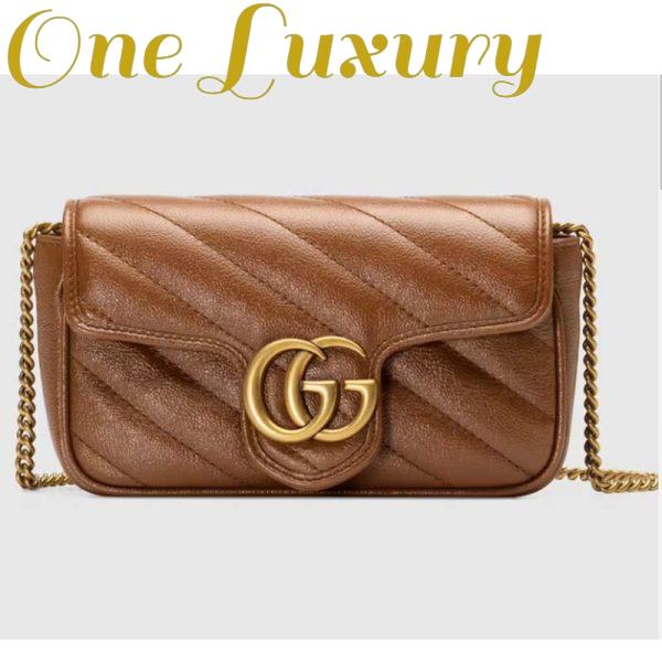 Replica Gucci Women GG Marmont Matelassé Super Mini Bag Brown Leather Double G