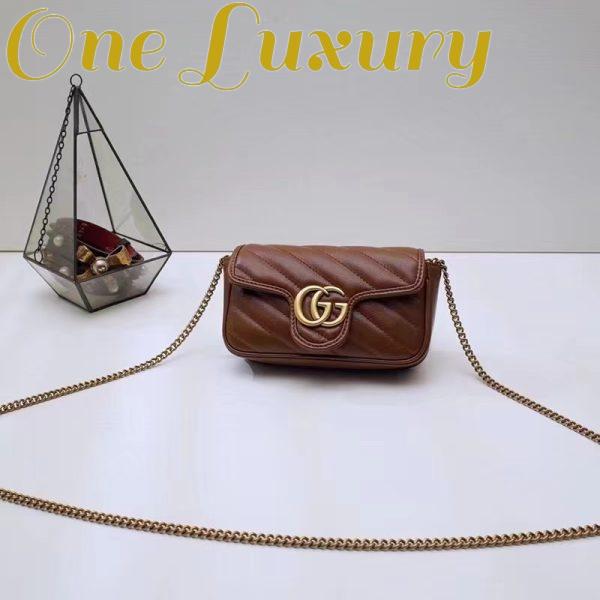 Replica Gucci Women GG Marmont Matelassé Super Mini Bag Brown Leather Double G 3