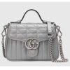 Replica Gucci Women GG Marmont Mini Top Handle Bag Grey Matelassé Leather Double G