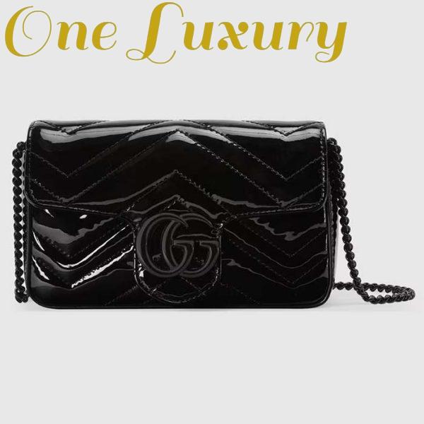 Replica Gucci Women GG Marmont Patent Super Mini Bag Black Matelassé Chevron Leather