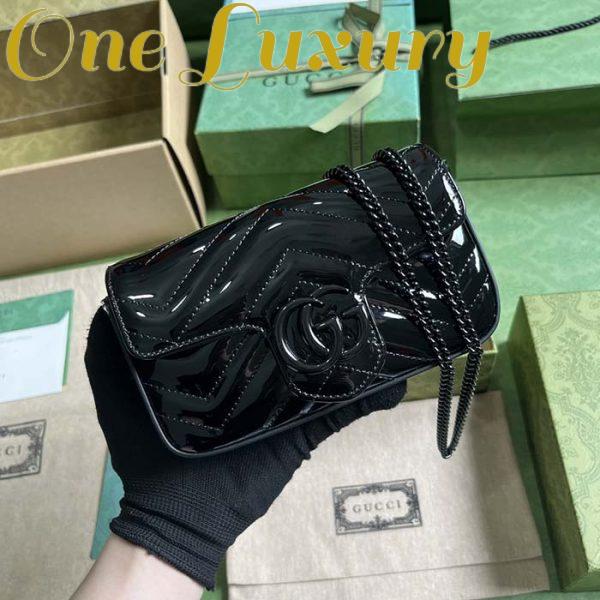 Replica Gucci Women GG Marmont Patent Super Mini Bag Black Matelassé Chevron Leather 3