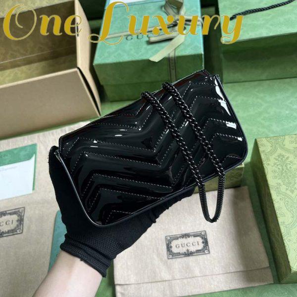 Replica Gucci Women GG Marmont Patent Super Mini Bag Black Matelassé Chevron Leather 4