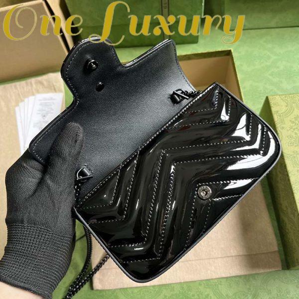 Replica Gucci Women GG Marmont Patent Super Mini Bag Black Matelassé Chevron Leather 5