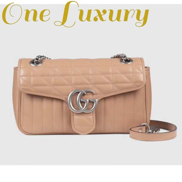 Replica Gucci Women GG Marmont Small Shoulder Bag Beige Matelassé Leather Double G