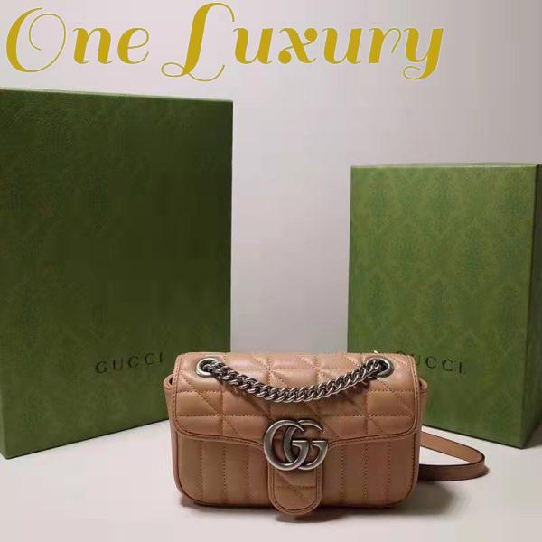 Replica Gucci Women GG Marmont Small Shoulder Bag Beige Matelassé Leather Double G 3