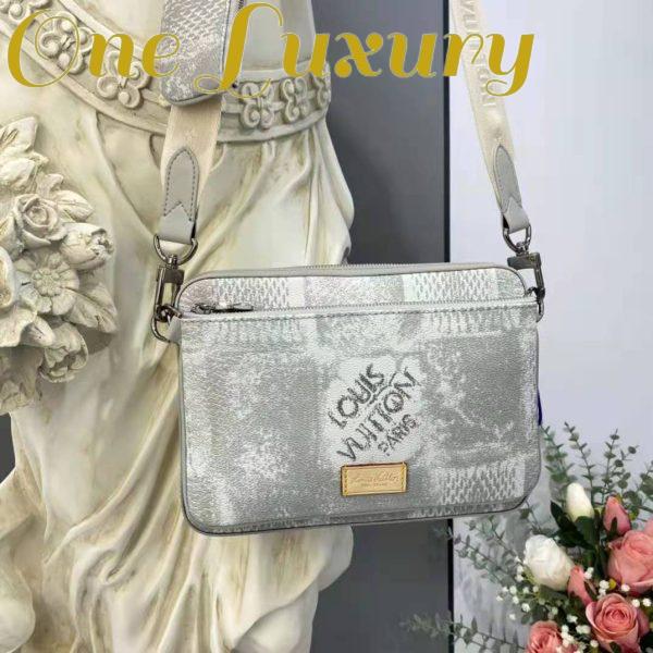 Replica Louis Vuitton LV Unisex Trio Messenger Stone Gray Damier Salt Canvas Cowhide Leather 4