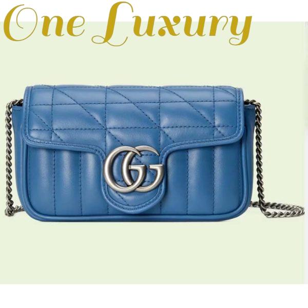 Replica Gucci Women GG Marmont Super Mini Bag Blue Matelassé Leather Double G