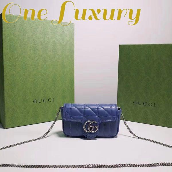 Replica Gucci Women GG Marmont Super Mini Bag Blue Matelassé Leather Double G 3