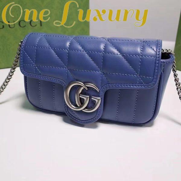 Replica Gucci Women GG Marmont Super Mini Bag Blue Matelassé Leather Double G 4